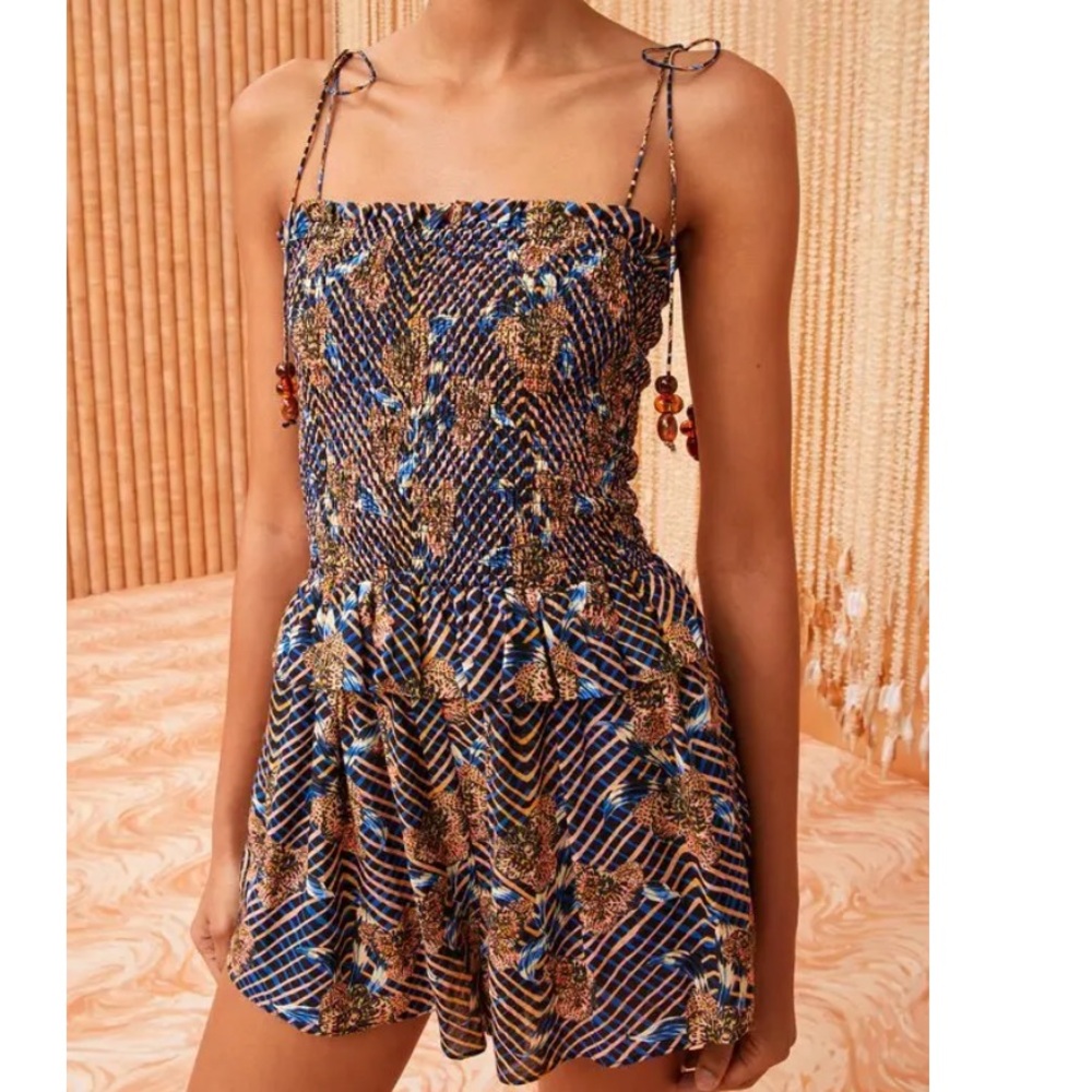 Ulla Johnson Blue and Brown Patterned Romper